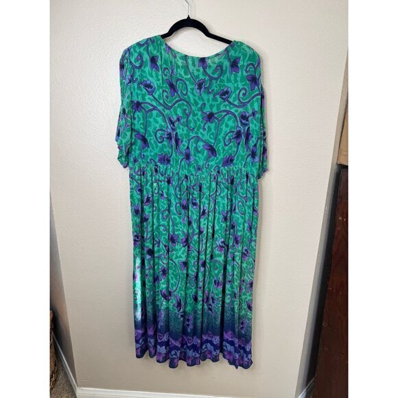 Vintage Plus Class By Just Class Women's Green Dress Size M short sleeve floral - Picture 5 of 7